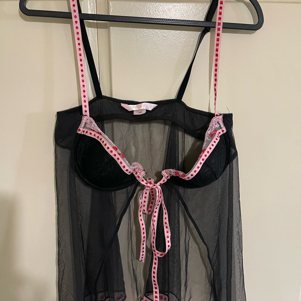 Victoria's Secret Black and Pink Chemise with Sheer Elegance